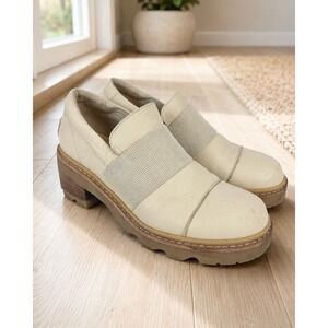 Sorel Brex Heel‎ Loafer Chalk Leather Platform Lug Sole Shoes Womens 9.5 NL5036